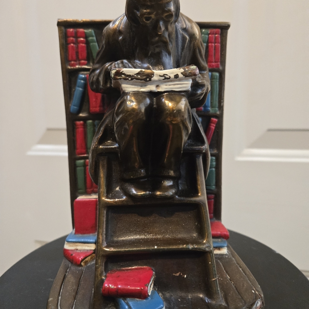Vintage Bronze Bookend with Red and Blue Accents - Picture 3 of 12